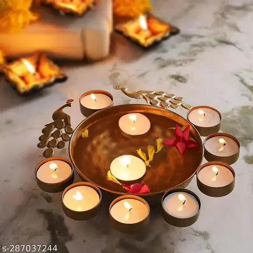 Peacock Urli Bowl Design  for Floating Flowers and T - Light Candles Home (10 inch)