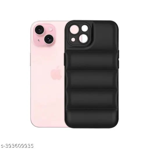 Apple iPhone 14 Back Cover Soft Touch Plush Down & 3D Protective Shockproof Puffer Airbag Silicone Back Cover (Black)