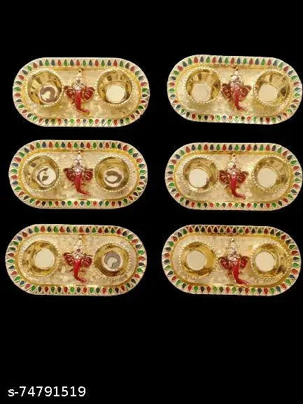 Decorative Haldi Kumkum Box/ Pooja Thali Set [13 x 8 cm] [set of 6]
