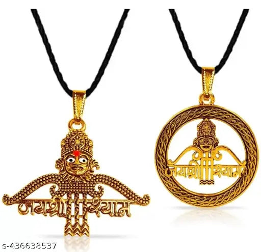 Trending gold plated religious Shree Shyam Khatu Naresh Krishna locket with black Thread chain pandent Necklace for boy/men and girls/women