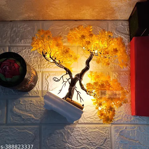 Asharya® Realistic Artificial Bonsai Tree with LED For Home Décor Items, Fake Plants for Living Room, Office, indoor and  Outdoor Decoration, Festival and Gift items (Yellow Green, 24cm)