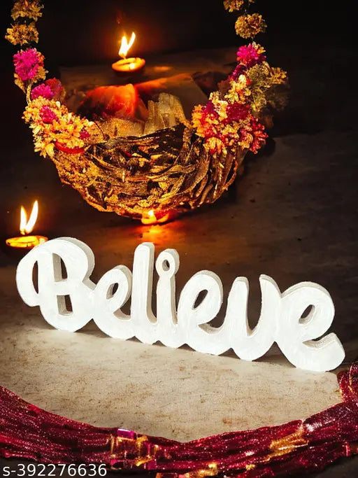 Bellu Believe White Aesthetic Table Decor - Ideal for Home Study Desk or Office Table. Quirky Room Decoration Showpiece, Perfect for Birthdays and Corporate Gifting.