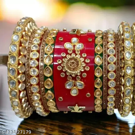 Women's Bridal Handcrafted Bangle Set | Rajputi Flower Design Kangan/Chuda Set for Women