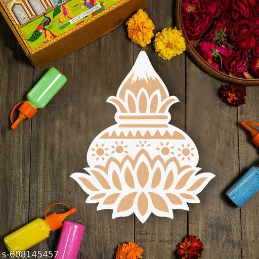 Kidli Kalash 10 Inch Durable Reusable Floor MDF Rangoli Design Stencil For Diwali, Navratri, Ganesh Chaturthi, Weddings, Traditional Designs For Home Décor | Rangoli Making Tools, MR6