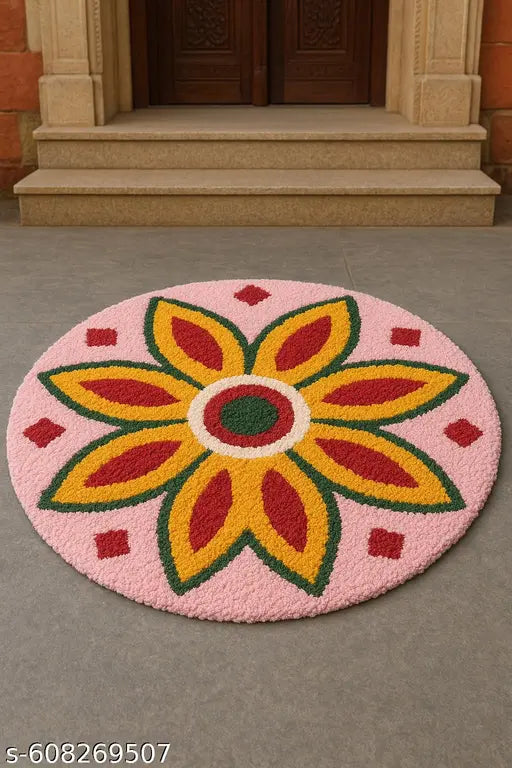 "DIWALI SPECIAL" Premium Microfiber Rangoli Doormat – 60x60Cm – Multicolor Rangoli Doormat