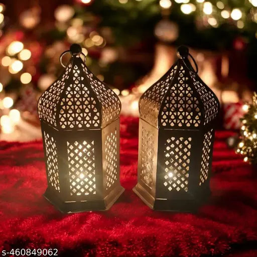 Antique Metal Lantern set of 2 Moroccan Lantern Outdoor Metal Lantern  Metal Lantern for Diwali Handcrafted Metal Lantern Decorative Hanging Lantern