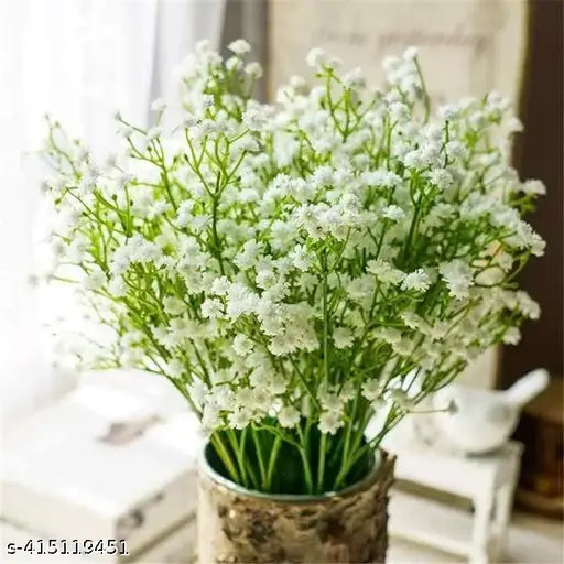 PRAJNA 10 Sticks Premium White Artificial Flowers Gypsophila Baby's Breath Flowers - Realistic Look for Home Decor Flowers | Reusable Aesthetic Flower Decoration | Flowers for Wedding Decoration, Living Room, DIY Craft |Flower Bunch for Vase, Artificial F
