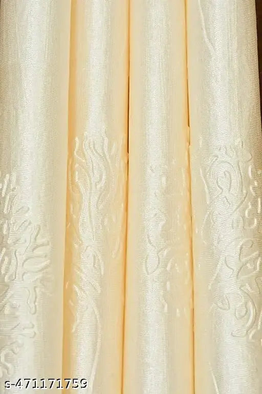 MSD Decor Hub Premium Tree Punching Heavy Long Crush Polyester Floral Long Door Curtains for Living Room Bedroom and Office, 7 Feet,CREAM