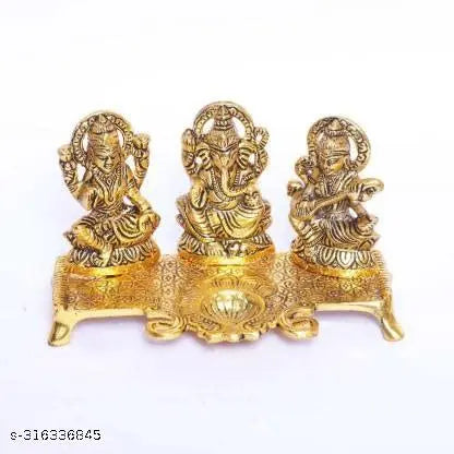 Laxmi Ganesh Sarawati Choki with 1 Diya set For Vastu,Home,Temple, Office, Gifting and Purpose Luck and Happiness Metal Size L-B-H-18x10x10 cm