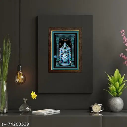 Lord Tirupati Balaji/Venkateshwara Swamy Wooden Photo Frame | Wall Painting Framed Home Decor