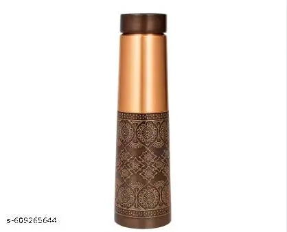 Vogue Venture Pure Copper Water Bottle (1000 ML) Designer Tower Shape Engraved Floral Pattern  Ayurvedic Handmade Traditional Bottle | Decorative Antique Printed Stylish Eco-Friendly Leak Proof Copper Bottle for Drinking Water & Health Benefits For Office
