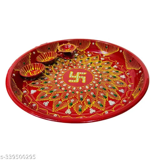 BAISA Karwa chauth thali Set | karwachauth puja thali Set | Pooja Thali Set | Lota/Kalash | Channi for Karwa Chauth Pooja (Thali Size 10 Inches ) (6 Pieces set) (Red) Karwa chauth set