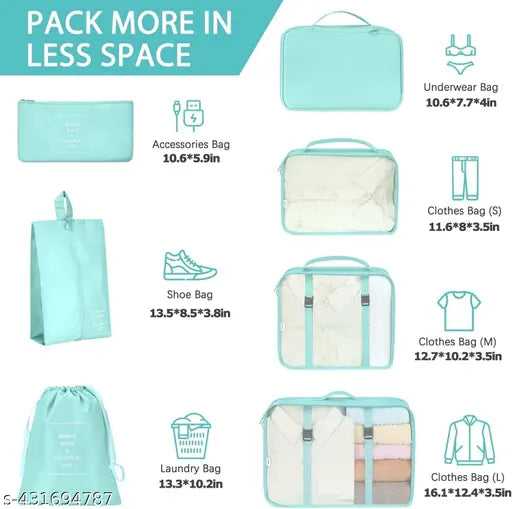 ( Multicolor) Travel Organizer 7 in 1 Travel Laundry Cosmetics Luggage Packing Organizers Set Makeup Bags Organizer Packing Cubes with Shoe Bag for travel, Nylon