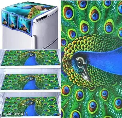 Fridge Cover Combo Of 1 Fridge Top Cover and 3 Fridge Tray Mats ( Pack Of 4 )