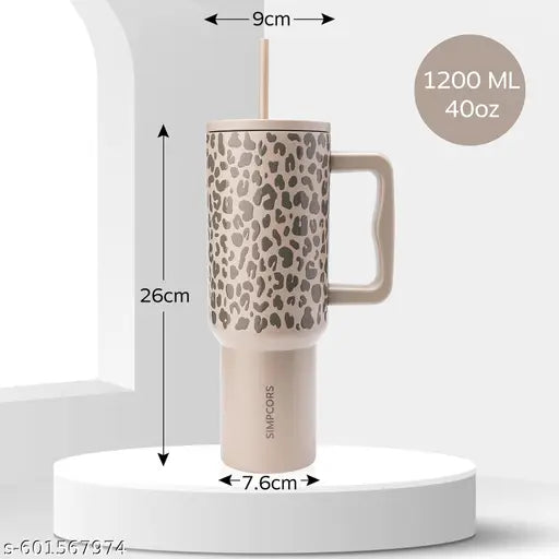 40oz Insulated Stainless Steel Tumbler with Handle & Straw Lid – Portable Vacuum Travel Cup for Hot & Cold Drinks | Leakproof Reusable Mug for Office, Gym, Outdoor & Travel Use(Beige)