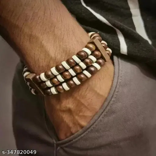 Combo pack of 3 Wooden Beaded Adjustable Stretchable Bracelet for Men and women pack of 3