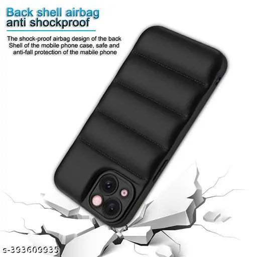 Apple iPhone 14 Back Cover Soft Touch Plush Down & 3D Protective Shockproof Puffer Airbag Silicone Back Cover (Black)