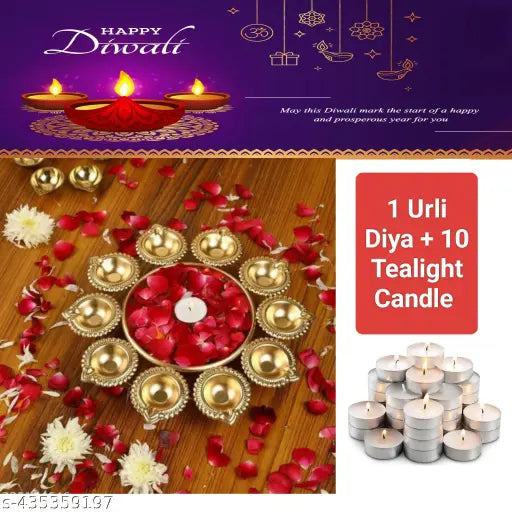 Gufran Flower Shaped Urli Diya/ Tealight Candle Holder Free 10 Tealight Candles