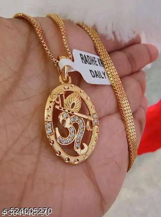 MANYA TRADITIONAL 1 GRAM  GOLD OM PENDANT WITH UNIC CHAIN FOR MENS AND BOYS