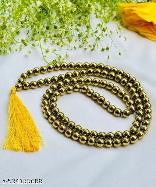 Golden Pyrite Jaap Mala 108-8 mm Beads for Prosperitiy Wealth Willpower and Financial Abundance with 1