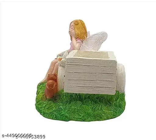 cart Girl Cute Angel Girl Butterfly Girl Handicraft Pottery Lucky Pots Planter Showpiece for Succulent and Flower (Multi Color, 12 x 9 x 9 cm)