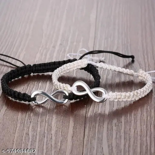 2pcs Infinity Matching Bracelets | Handmade Eternal Love Black & White Braided Adjustable Rope Bracelets | Unisex Jewellery for Couples, Friends & Family