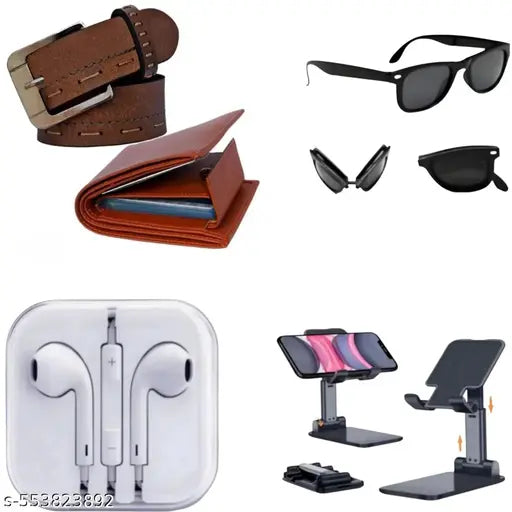 BUY MEN AND BOY COMBO SET BUY A MEN STYLISH BLACK BELT AND GET ONE WALLETS,  WIRED EARPHONE,  FOLDABLE SUNGLASSES AND A FASHIONABLE MOBILE HOLDER FREE