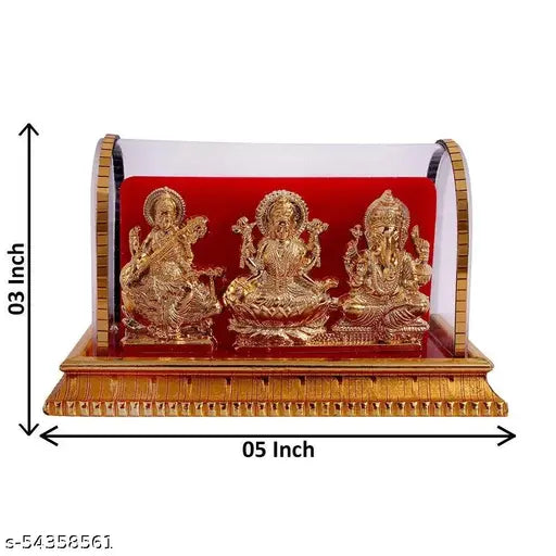 Awesome Craft Gold Plated Idols Laxmi Ganesh Murti Ma Saraswati for Home Decor Pooja Room Study Table Living Room & Office Decoration Gift Item