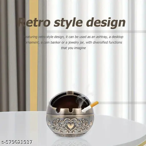 shtray with Lid Globe Metal Ash Tray Table Ashtray Cigarette Ash Holder Ash Box for Home Hotel Desktop Decoration Zinc Alloy Smoke Ornament for Outdoor Indoor