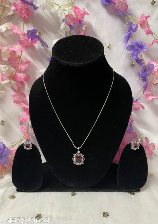 Trisha American Diamond Pendant Set with Earrings for Women and Girls