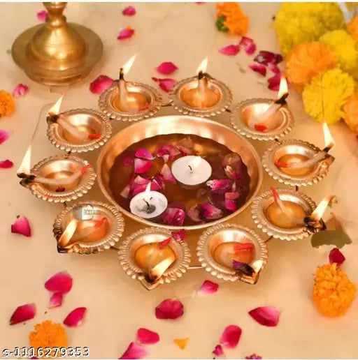 Decorative Metal Diya Urli Bowl | Floating Flower Holder for Home Decor