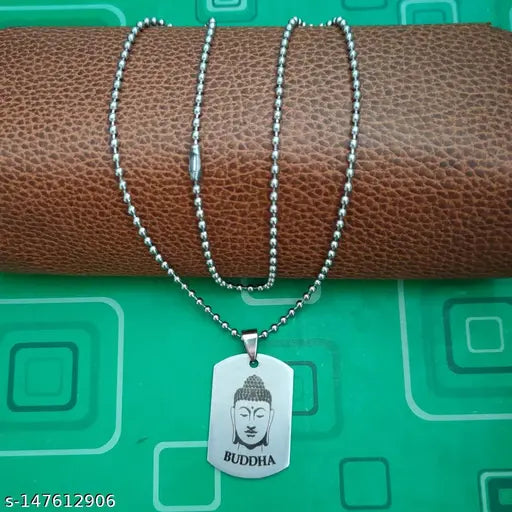 Shiv Jadamba Religious Lord Gautam Buddha Head Buddhist Pendant Luckey Jewellery  Silver Stainless Steel Pendant Necklace Chain For Men And women