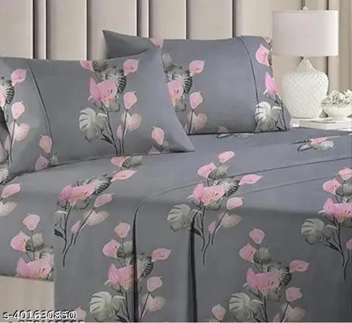 Glace-Cotton Bedsheet For Double Bed With 2 Pillow Covers