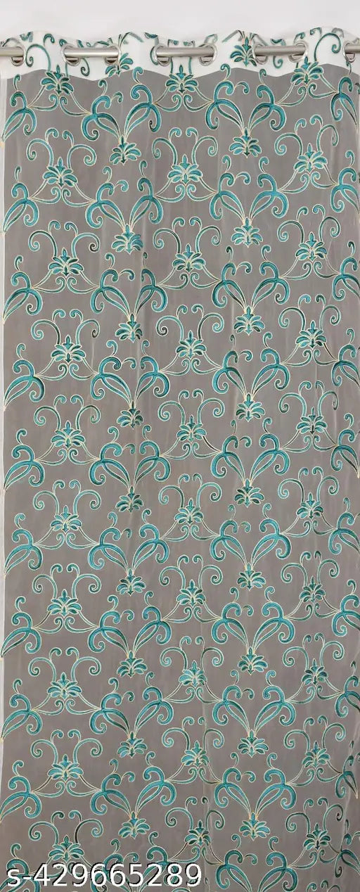 OuTVEEN PRESENT DECORATIVE EMBROIDERY NET DESIGN SET OF 1 PECS AQUA CURTAINS