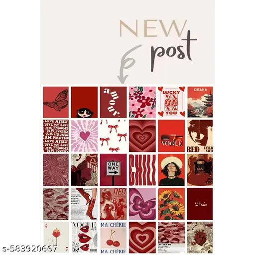 KARTMEN Aesthetic red colour poster card for wall decoration combo of 30 size A6
