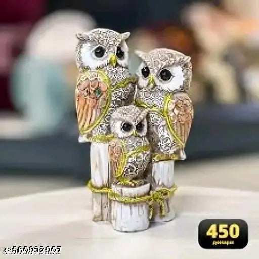 Owl of Athena Symbol of Wisdom Figurine Couple Collectible Miniature Home Decor Beige Statue Shelf sitter Ornament Bird Sculpture Animal Gift