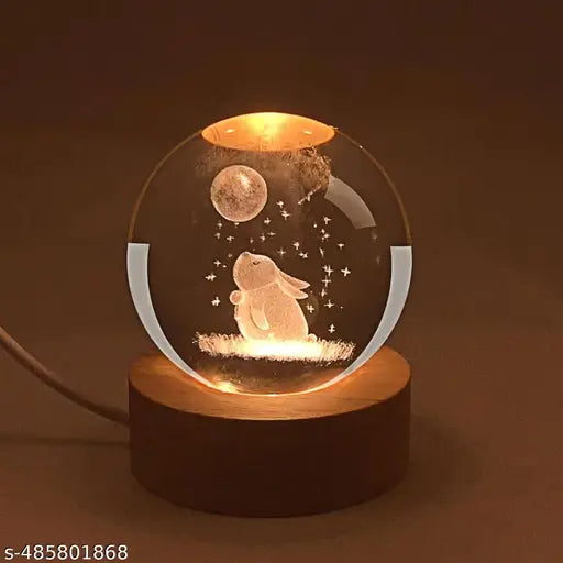 Solar System Crystal Ball Night Light,Glass Ball Night LED Lamp with USB Powered 2.36 Inch Wooden Base Colorful Crystal Ball for Gifts Men,Women,Kids,Boys,Girls (Moon Rabbit)