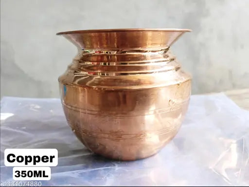 Copper Lota,Kalash, Voll- 350 ML Handmade Indian Copper Kalash, Kalash Lota for Festival Puja Pack of 1