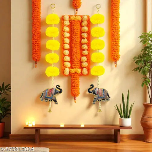 Artificial Flower Elephant Toran Door Pooja Room Wall Decoration for All Festivals and Celebrations [Fits All Room, Set of 2, 23 Inch]