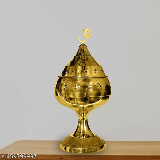 JAGYASH Akhand Jyoti with Cover 15 cm Diya Brass Metal Yellow Colour