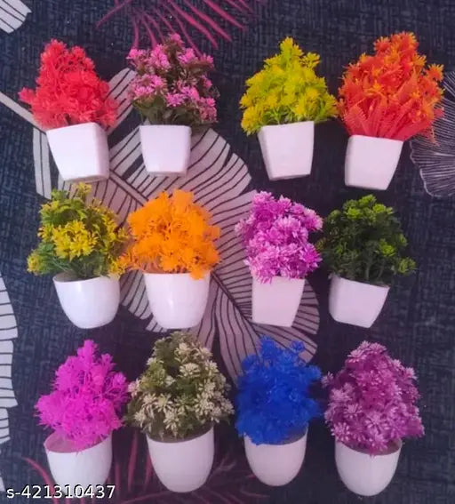 BUYOED Artificial green grassfull plant pack of 12 size , ( 10 cm )