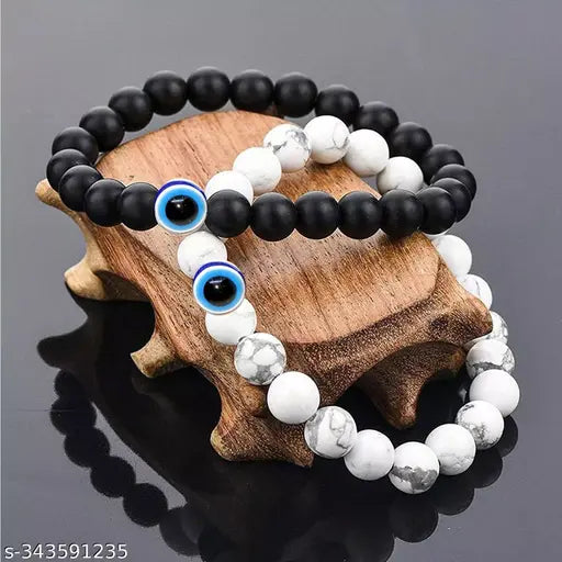 Jewellery Bracelet for Women and Men - White Howlite Healing Bracelet with Evil Eye Reiki Chakra Crystal Healing Natural Gem Stone| Multi Color Beads | Fashion Jewellery