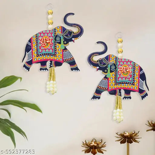 Handcrafted Couture Premium Elephant Designer with Shubh Labh Wall Hanging for Diwali Decoration| Wall Decor |Temple Decor Wall Hanging |Pooja and Home Decor Hanging (5.5" Inches)