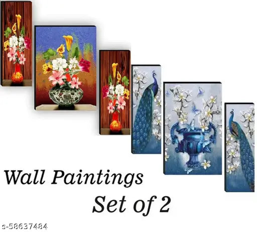 SNFArt Set of 3 FLOWER modern art UV Textured Home Decorative Gift Item Painting (12x18)inch pack of 2