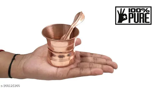 CHEF TURTLES Pure Copper Panch Patra with Achmani Pali PANCH PATRA Glass Copper kalash with spoon for All Pooja Purpose - Small