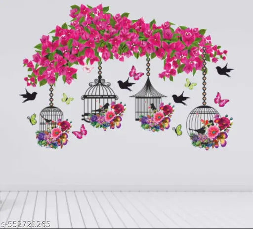 Click Decals Summer Tree Cage Pink Flowers Sticker