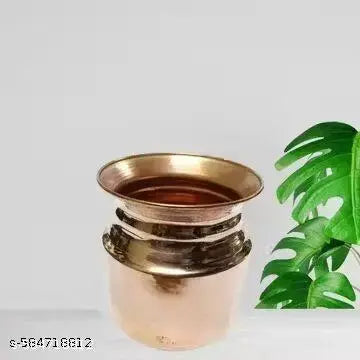HUZUR JI Handmade Pure Copper Kalash/Lota with Line Design for Diwali, Pooja, Festival-Home Kumkuma Pack 1