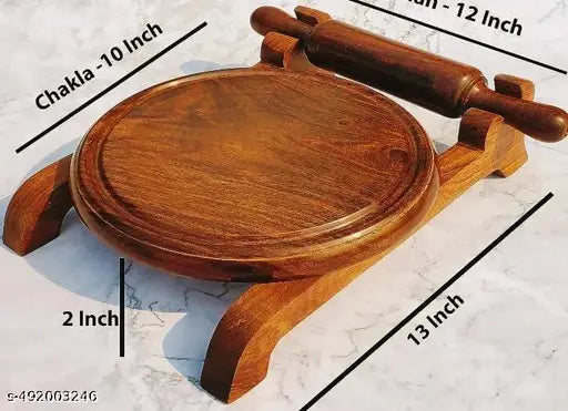 HomEnrich Brown Wooden Chakla Belan with Stand Lightweight and Traditional Kitchen Chakla Belan