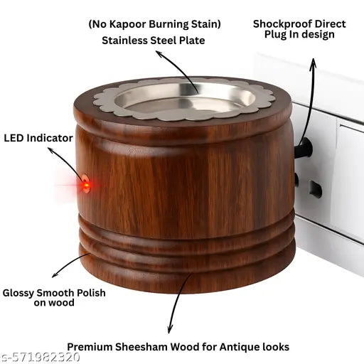 DIVYA SUGANDH Kapoor dani Electric Kapoor Kapur dani  dani Kapoor Burner for Home Fragrance Room Freshener/Kapur Burner/Kapoor Dispenser/ Holder for Pooja, Meditation Sheesham Wood - 1