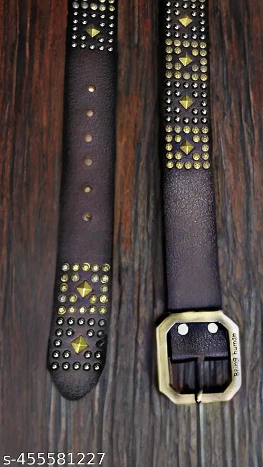 Casual leather studded brown belt